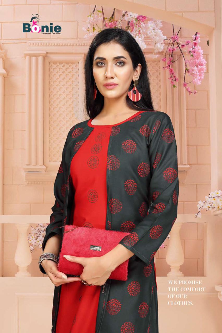 Bonie Chavi 2  Latest Fancy Regular Wear Rayon Printed Kurtis With Skirt Collection 